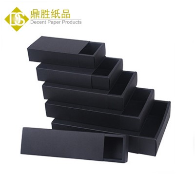 Wholesale ready stock 12 sizes 350 gsm sliding drawer type black folding boxes