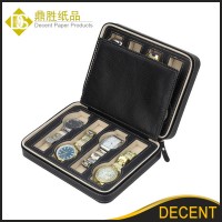 Wholesale 8 Slots Black PU Leather Travel Storage Zipper Watch Box Case