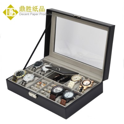 Wholesale PU Leatherette Black Watch and Jewelry Organizer Storage Box