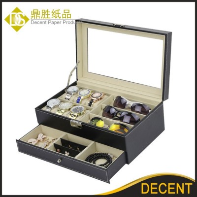 Wholesale Double Layer Letherette Jewelry Watch Sunglasses Organizer Storage Box Case