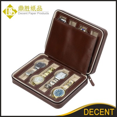 2017 New Ready Stock Wholesale High Quality 8 Slots Brown PU Leather Travel Watch Case Box